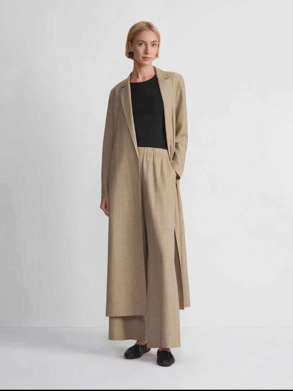 NWT Lafayette 148 New York Wool Silk Linen Notch Lapel Long Duster Coat Cadet Kh - Picture 1 of 11